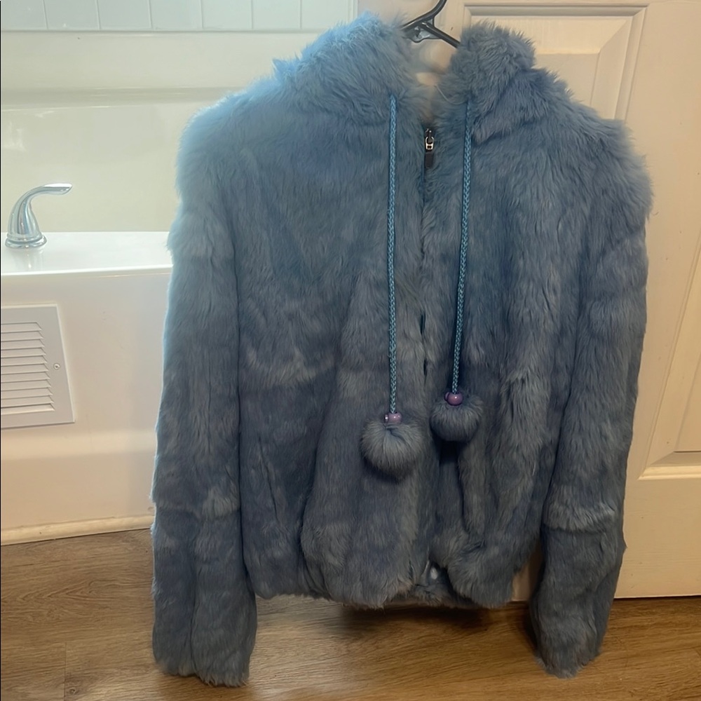 Cozy Blue Teddy Jacket with High Collar